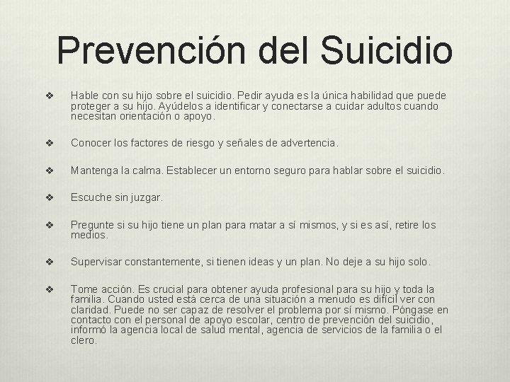 Prevención del Suicidio v Hable con su hijo sobre el suicidio. Pedir ayuda es