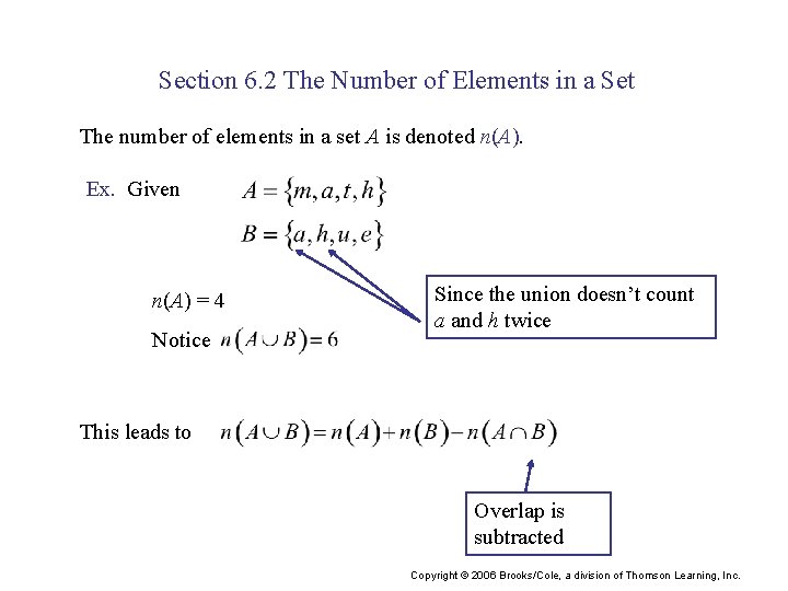 Section 6. 2 The Number of Elements in a Set The number of elements