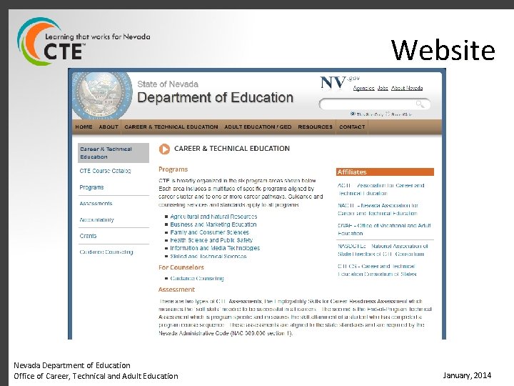 Website Nevada Department of Education Office of Career, Technical and Adult Education January, 2014