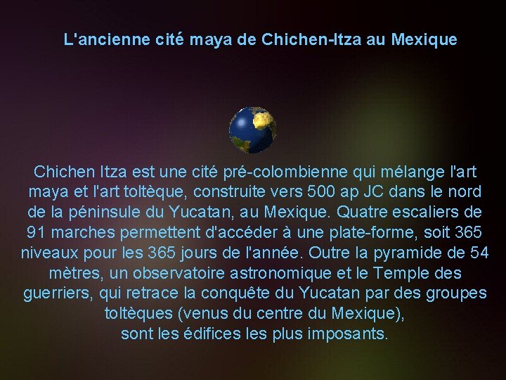 L'ancienne cité maya de Chichen-Itza au Mexique Chichen Itza est une cité pré-colombienne qui