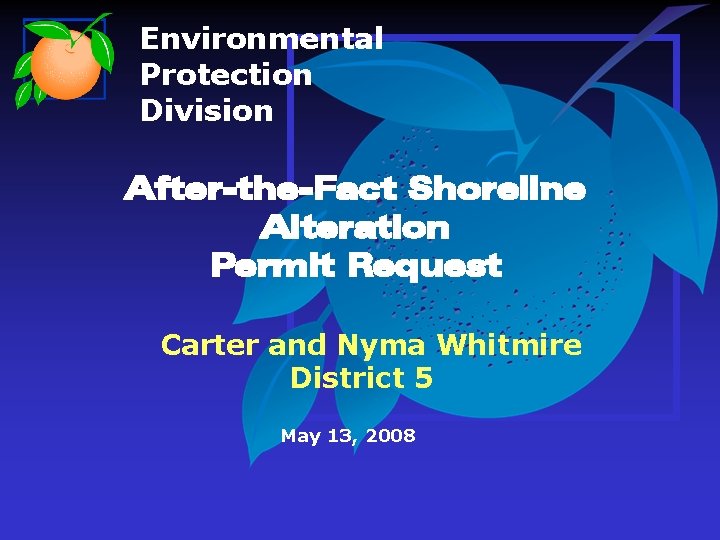 Environmental Protection Division After-the-Fact Shoreline Alteration Permit Request Carter and Nyma Whitmire District 5