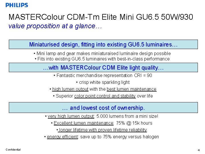 MASTERColour CDM-Tm Elite Mini GU 6. 5 50 W/930 value proposition at a glance…