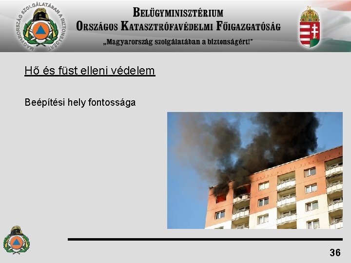 Hő és füst elleni védelem Beépítési hely fontossága 36 