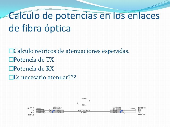 Calculo de potencias en los enlaces de fibra óptica �Calculo teóricos de atenuaciones esperadas.