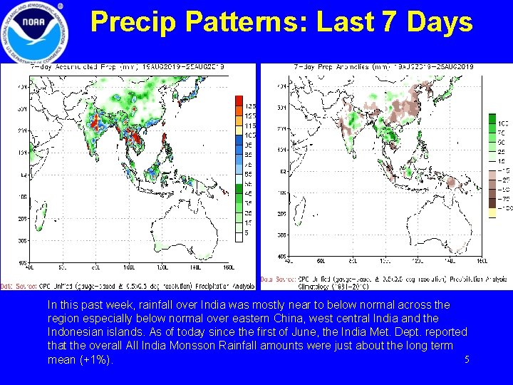 Precip Patterns: Last 7 Days In this past week, rainfall over India was mostly