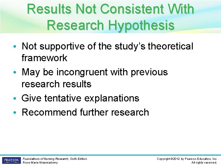 Results Not Consistent With Research Hypothesis • Not supportive of the study’s theoretical framework