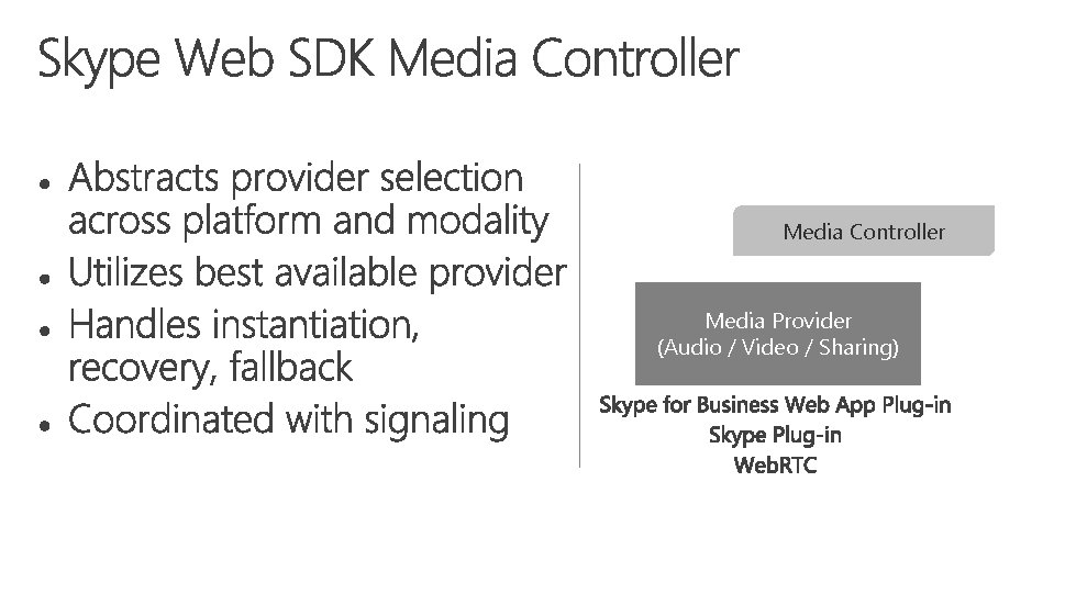 Media Controller Media Provider (Audio / Video / Sharing) 