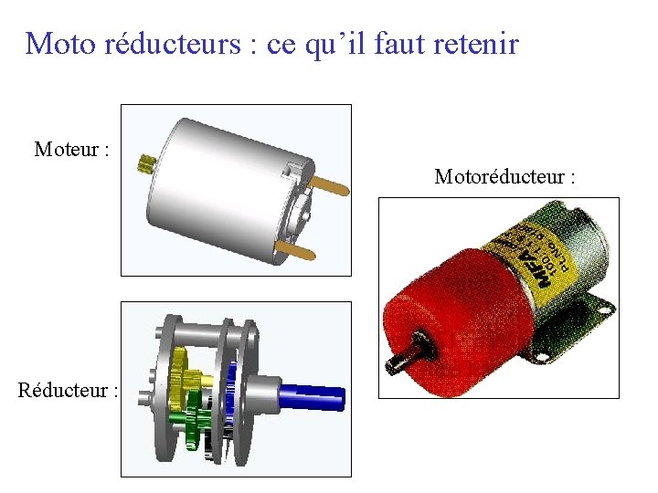 Moto réducteurs : ce qu’il faut retenir Moteur : Motoréducteur : Réducteur : 