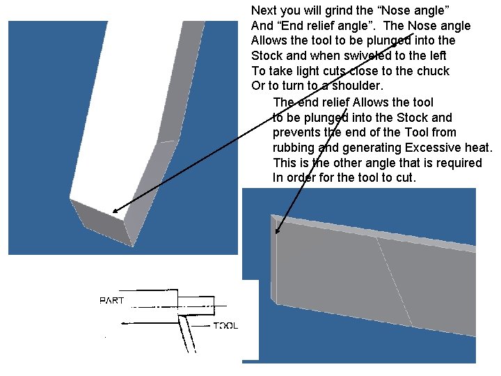 Next you will grind the “Nose angle” And “End relief angle”. The Nose angle