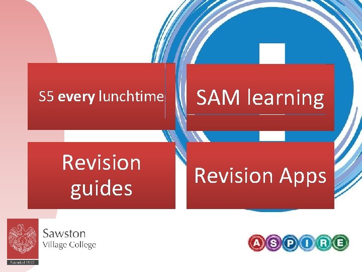 Pupil perspective S 5 every lunchtime SAM learning Revision guides Revision Apps 