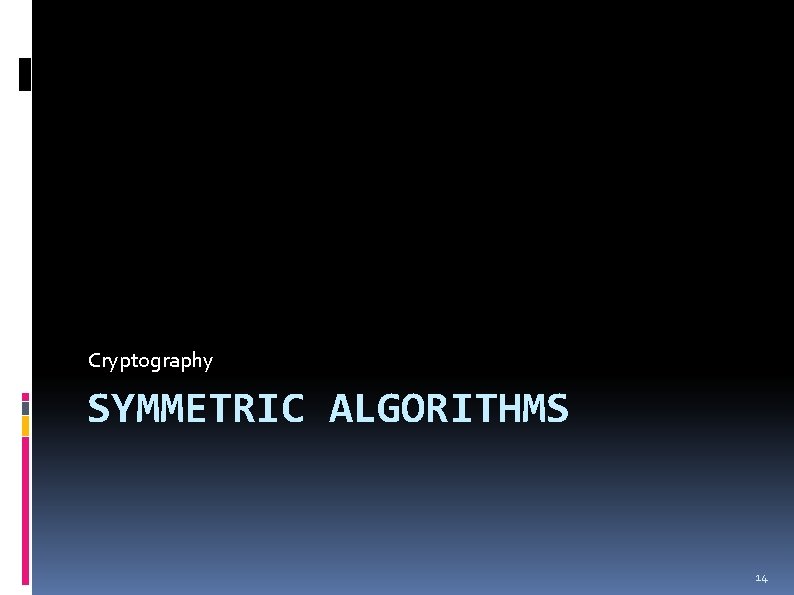 Cryptography SYMMETRIC ALGORITHMS 14 