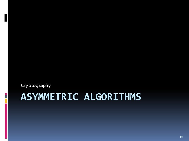 Cryptography ASYMMETRIC ALGORITHMS 18 