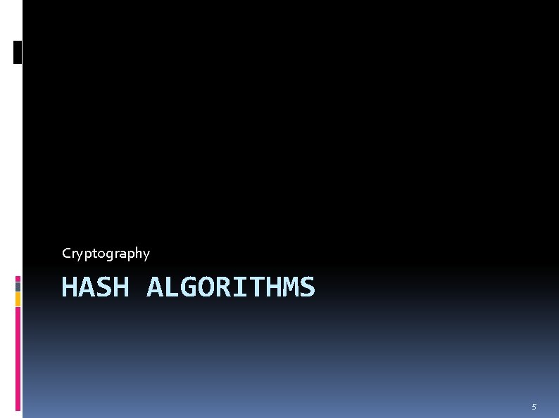 Cryptography HASH ALGORITHMS 5 