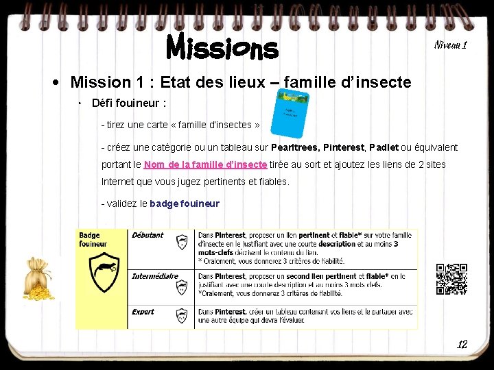 Missions Niveau 1 • Mission 1 : Etat des lieux – famille d’insecte •