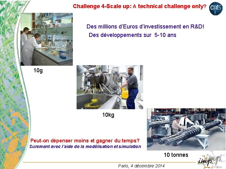 Challenge 4 -Scale up: A technical challenge only? Des millions d’Euros d’investissement en R&D!