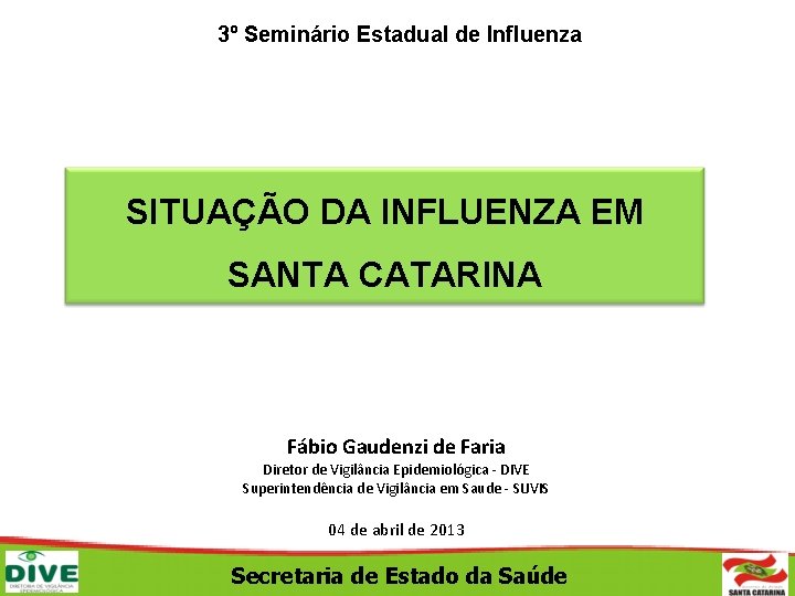 3º Seminário Estadual de Influenza SITUAÇÃO DA INFLUENZA EM SANTA CATARINA Fábio Gaudenzi de