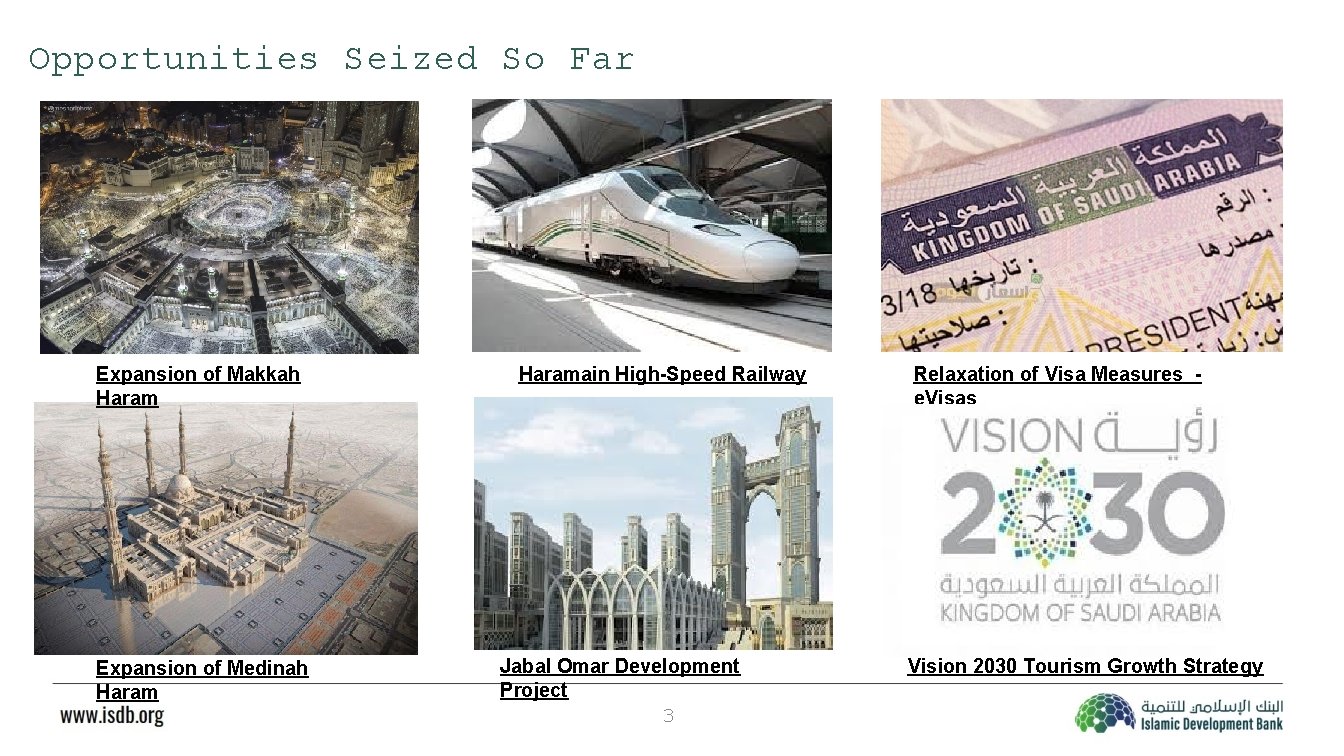 Opportunities Seized So Far Expansion of Makkah Haram Expansion of Medinah Haramain High-Speed Railway