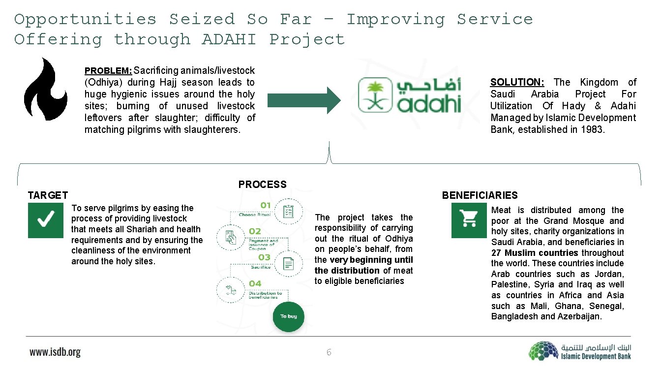 Opportunities Seized So Far – Improving Service Offering through ADAHI Project PROBLEM: Sacrificing animals/livestock