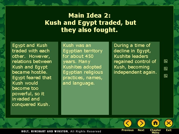 Main Idea 2: Kush and Egypt traded, but they also fought. Egypt and Kush