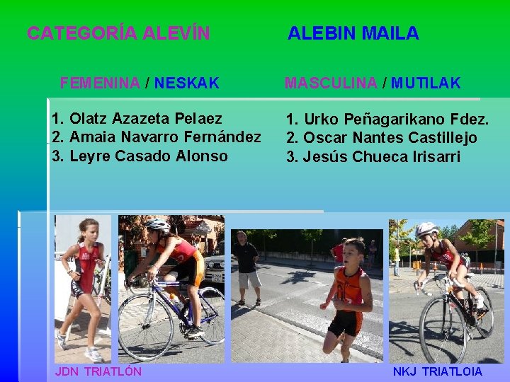 CATEGORÍA ALEVÍN FEMENINA / NESKAK 1. Olatz Azazeta Pelaez 2. Amaia Navarro Fernández 3.