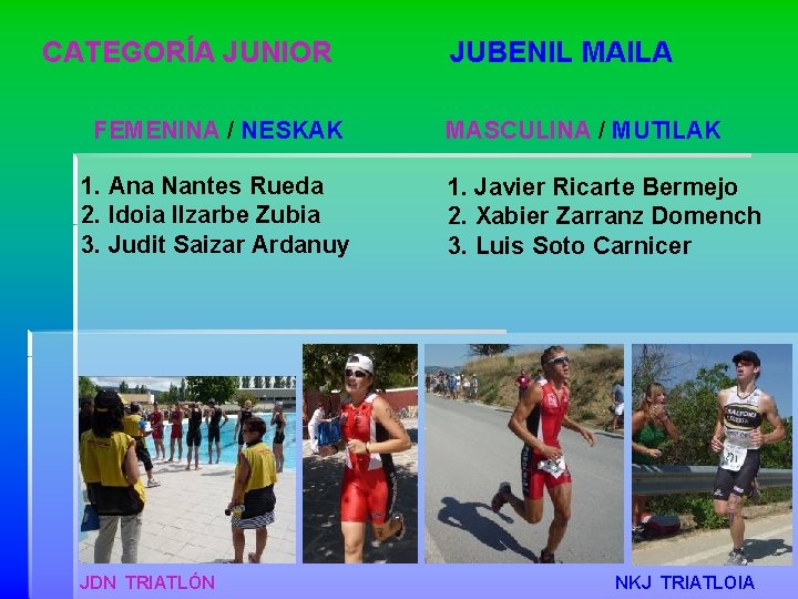 CATEGORÍA JUNIOR FEMENINA / NESKAK 1. Ana Nantes Rueda 2. Idoia Ilzarbe Zubia 3.