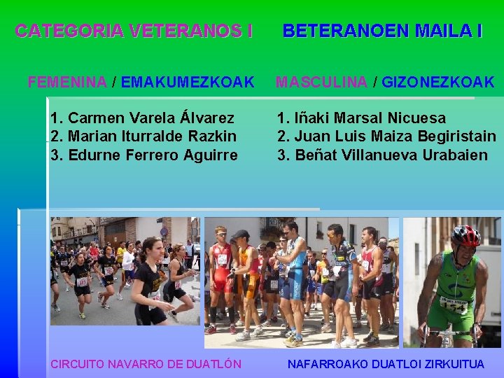 CATEGORIA VETERANOS I BETERANOEN MAILA I FEMENINA / EMAKUMEZKOAK MASCULINA / GIZONEZKOAK 1. Carmen