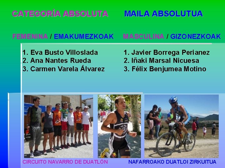 CATEGORÍA ABSOLUTA MAILA ABSOLUTUA FEMENINA / EMAKUMEZKOAK MASCULINA / GIZONEZKOAK 1. Eva Busto Villoslada