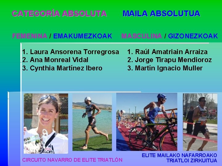 CATEGORÍA ABSOLUTA MAILA ABSOLUTUA FEMENINA / EMAKUMEZKOAK MASCULINA / GIZONEZKOAK 1. Laura Ansorena Torregrosa