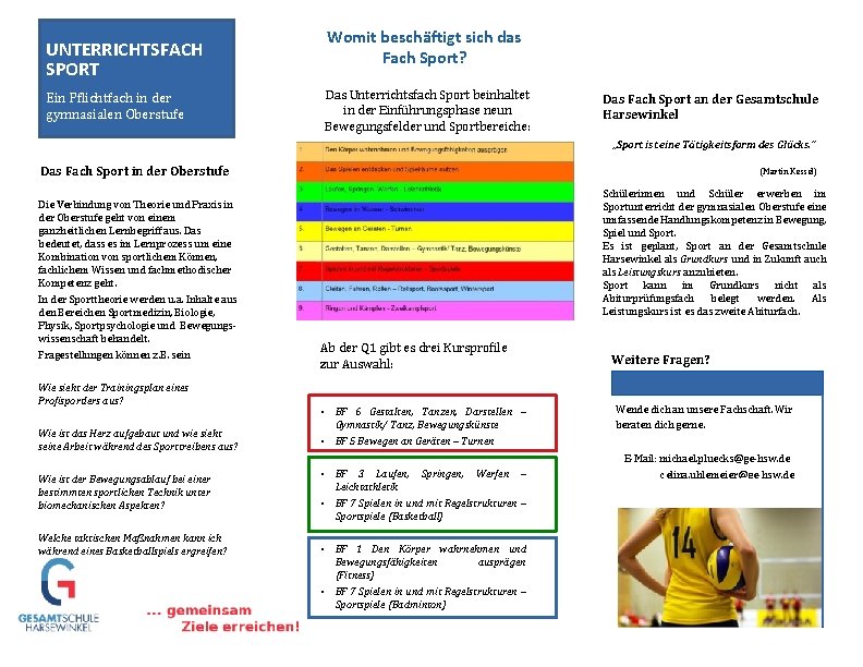 Sport In Der Gymnasialen Oberstufe UNTERRICHTSFACH SPORT Ein Pflichtfach in der gymnasialen Oberstufe