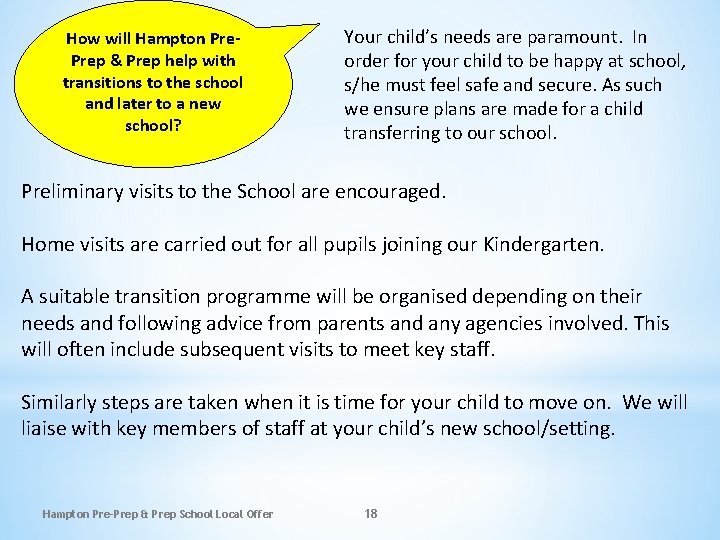 How will Hampton Prep & Prep help with transitions to the school and later How will Hampton Prep & Prep help with transitions to the school and later