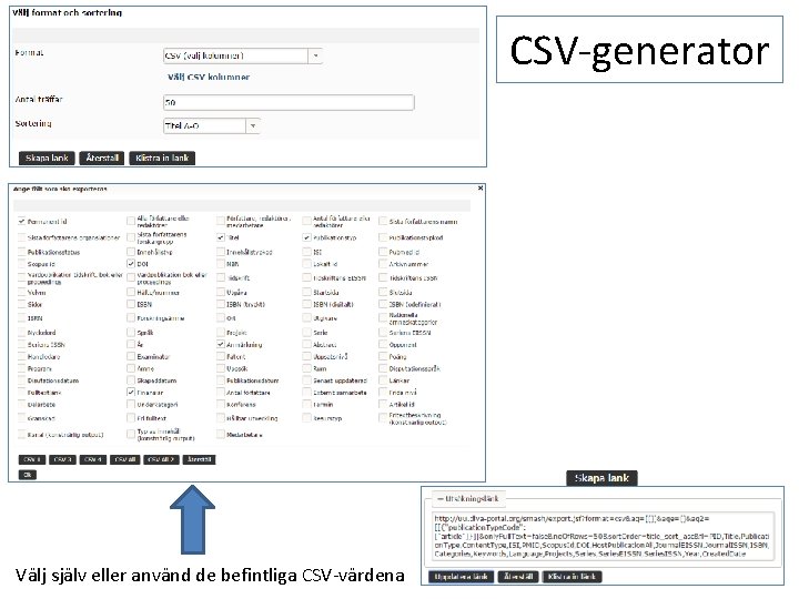 CSV-generator Välj själv eller använd de befintliga CSV-värdena 