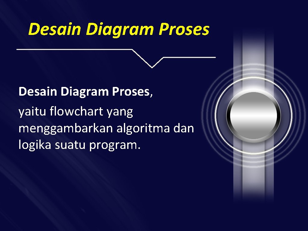 Desain Diagram Proses, yaitu flowchart yang menggambarkan algoritma dan logika suatu program. 