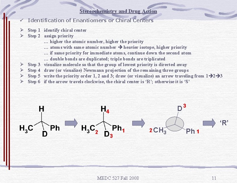 Stereochemistry and Drug Action ü Identification of Enantiomers or Chiral Centers Ø Step 1