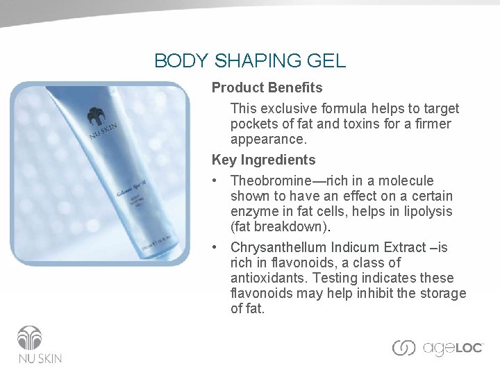 BODY SHAPING GEL Product Benefits This exclusive formula helps to target pockets of fat