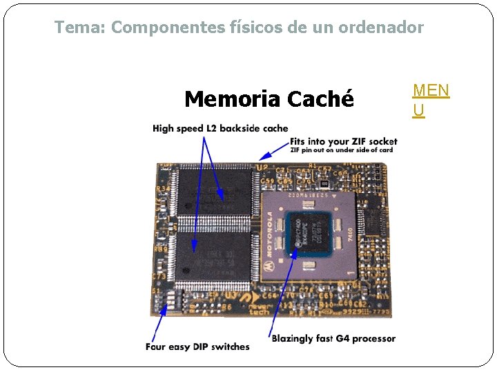 Tema: Componentes físicos de un ordenador Memoria Caché MEN U 
