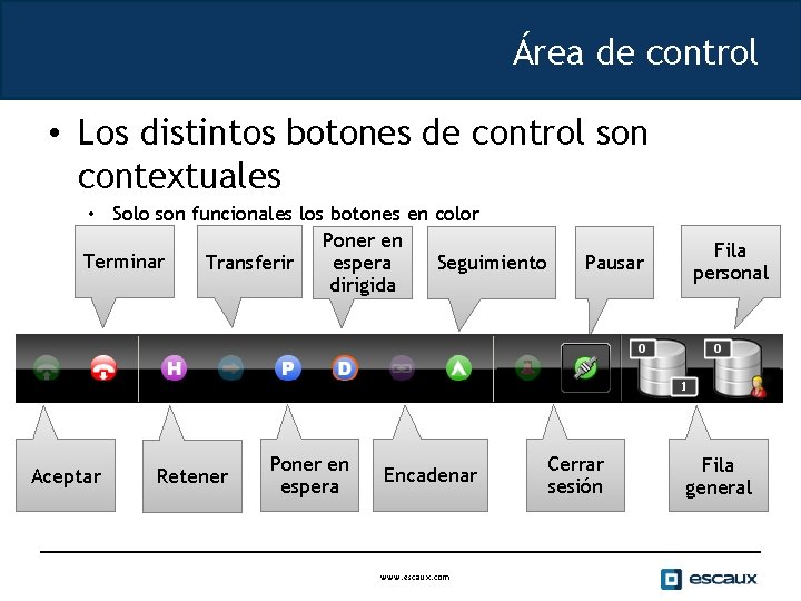 Área de control • Los distintos botones de control son contextuales • Solo son