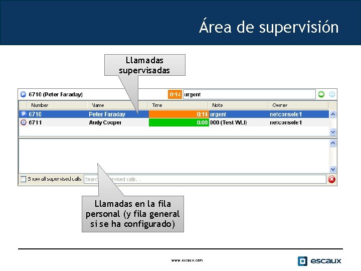 Área de supervisión Llamadas supervisadas Llamadas en la fila personal (y fila general si