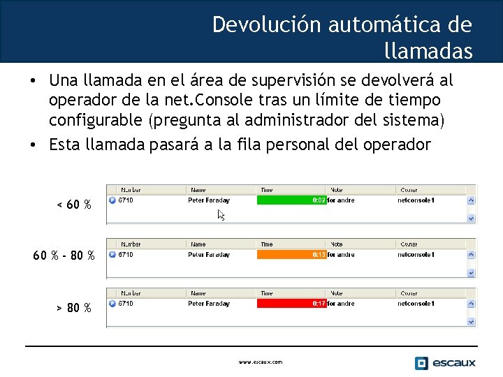 Devolución automática de llamadas • Una llamada en el área de supervisión se devolverá
