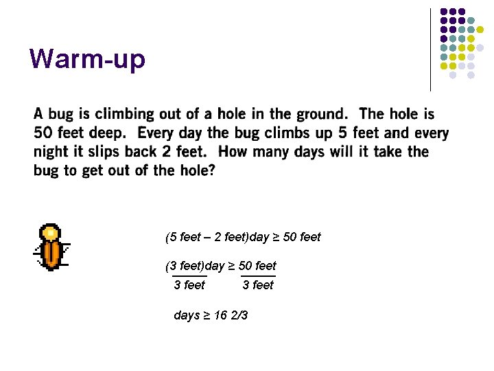 Warm-up (5 feet – 2 feet)day ≥ 50 feet (3_____ feet)day ≥ 50 feet