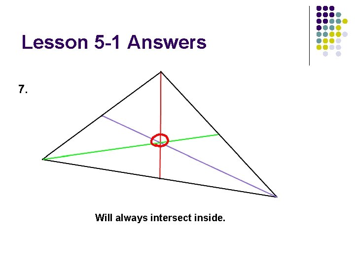 Lesson 5 -1 Answers 7. Will always intersect inside. 