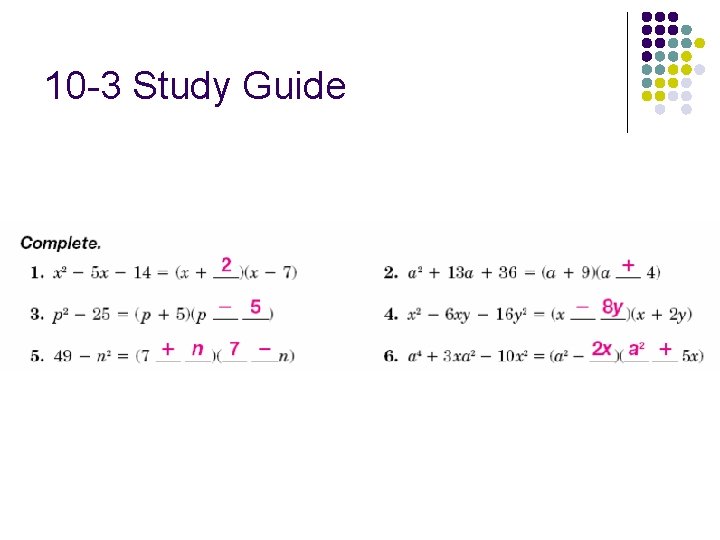 10 -3 Study Guide 