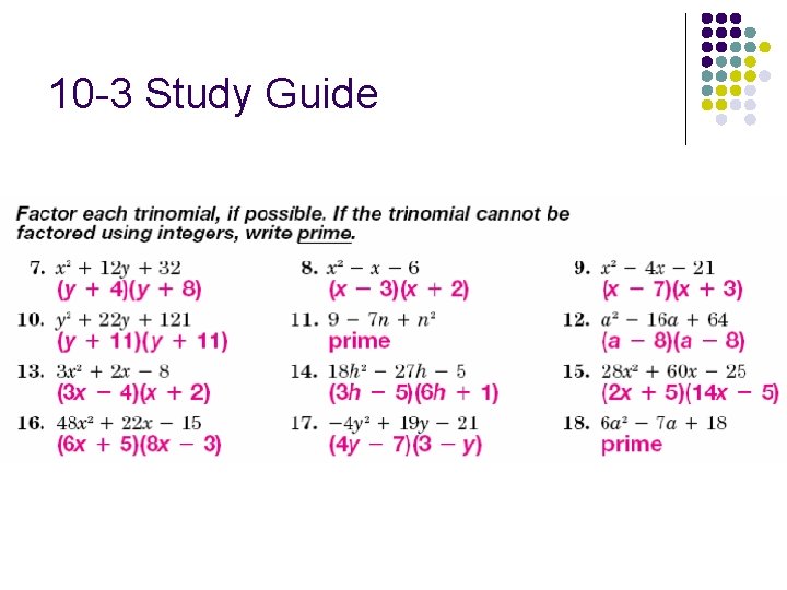 10 -3 Study Guide 