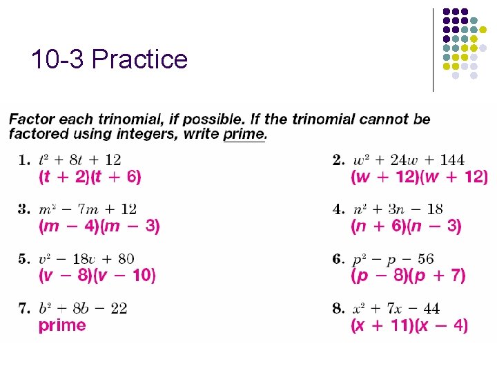 10 -3 Practice 