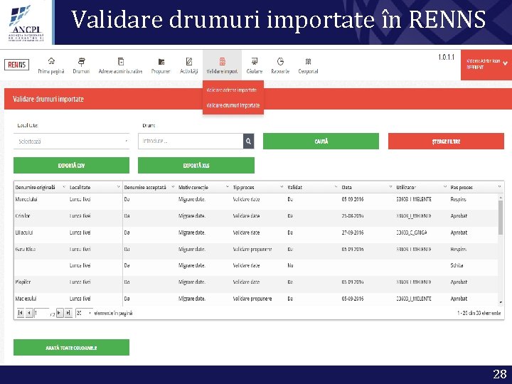 Validare drumuri importate în RENNS 28 