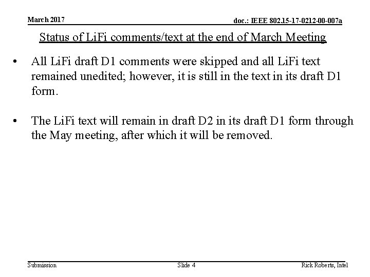 March 2017 doc. : IEEE 802. 15 -17 -0212 -00 -007 a Status of