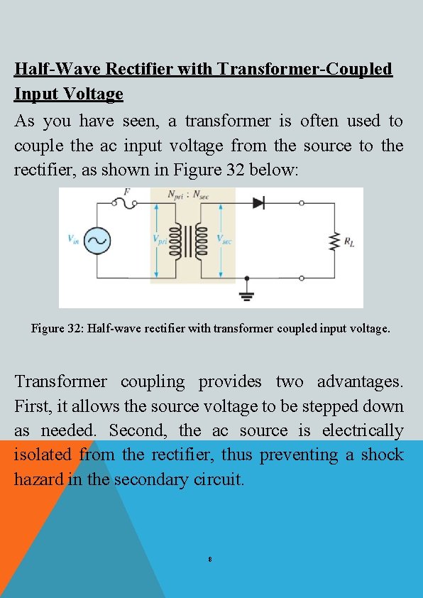 Half-Wave Rectifier with Transformer-Coupled Input Voltage As you have seen, a transformer is often