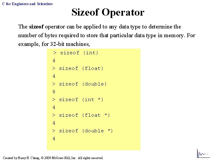 C for Engineers and Scientists Sizeof Operator The sizeof operator can be applied to C for Engineers and Scientists Sizeof Operator The sizeof operator can be applied to