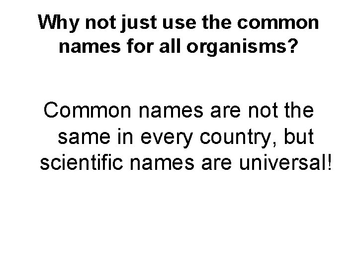 Why not just use the common names for all organisms? Common names are not