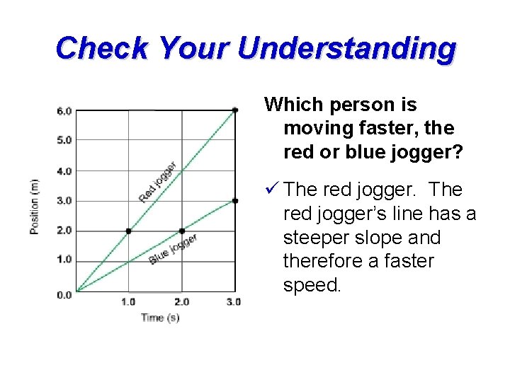 Check Your Understanding Which person is moving faster, the red or blue jogger? ü