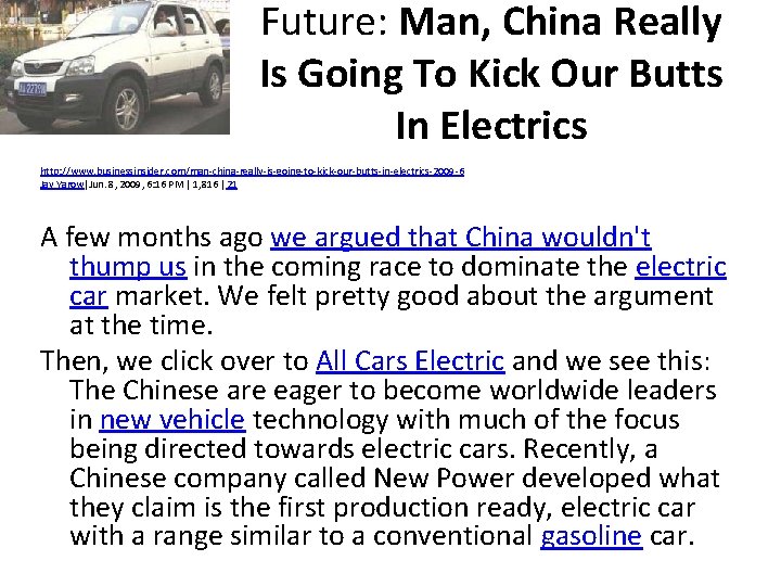 Future: Man, China Really Is Going To Kick Our Butts In Electrics http: //www.